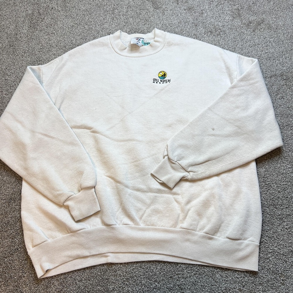Vintage Jerzees Still Waters Resort Sweatshirt Mens XL White Embroidered USA 90s